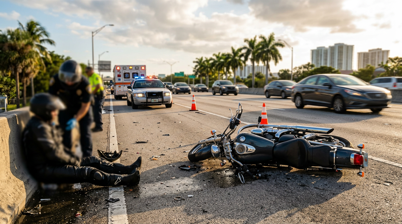 Motorista de Coconut Grove herido en choque lateral en el Dolphin Expressway; el uso del casco podría afectar su indemnización