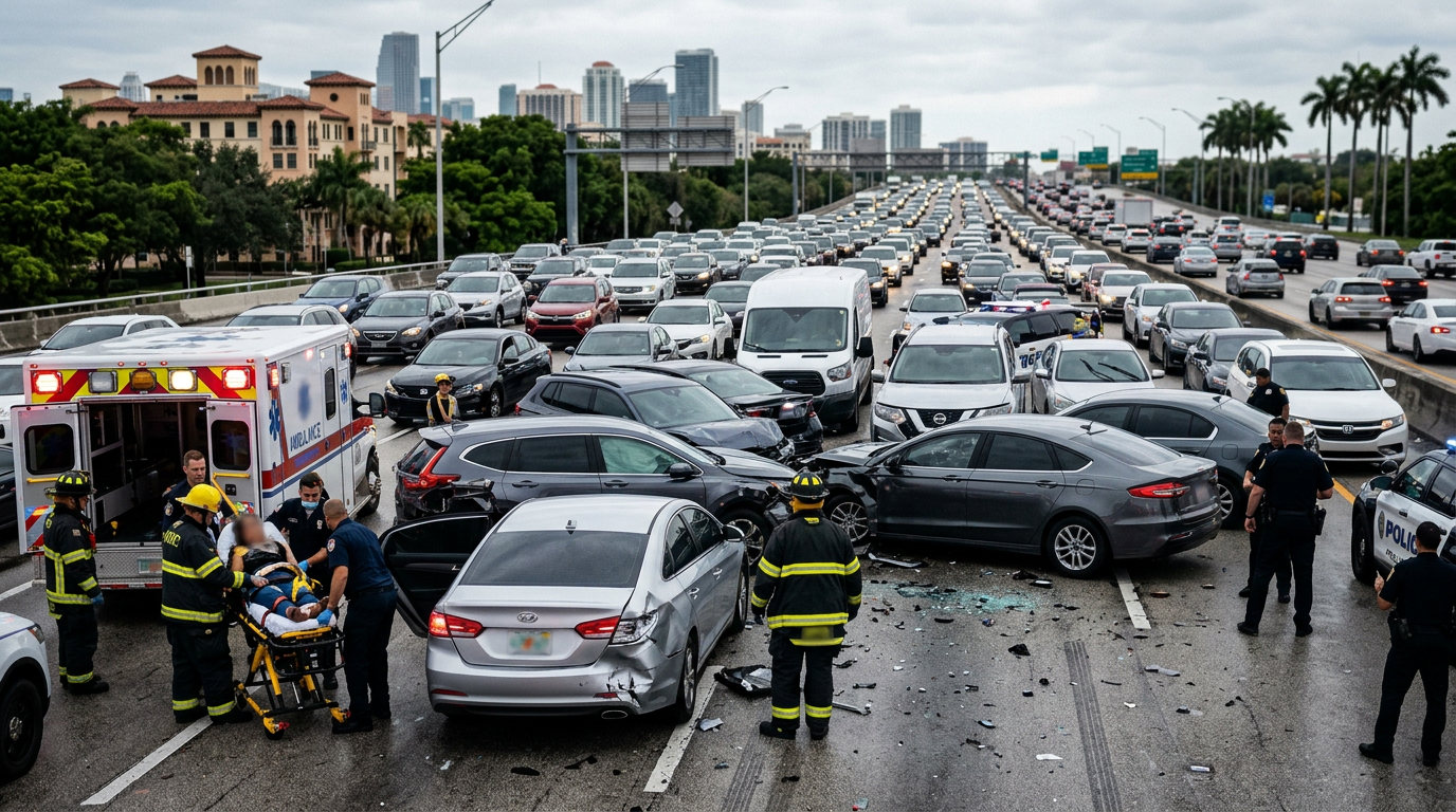 Fuerte choque en cadena afecta a conductores de Coral Gables mientras surgen dudas sobre el umbral de lesiones