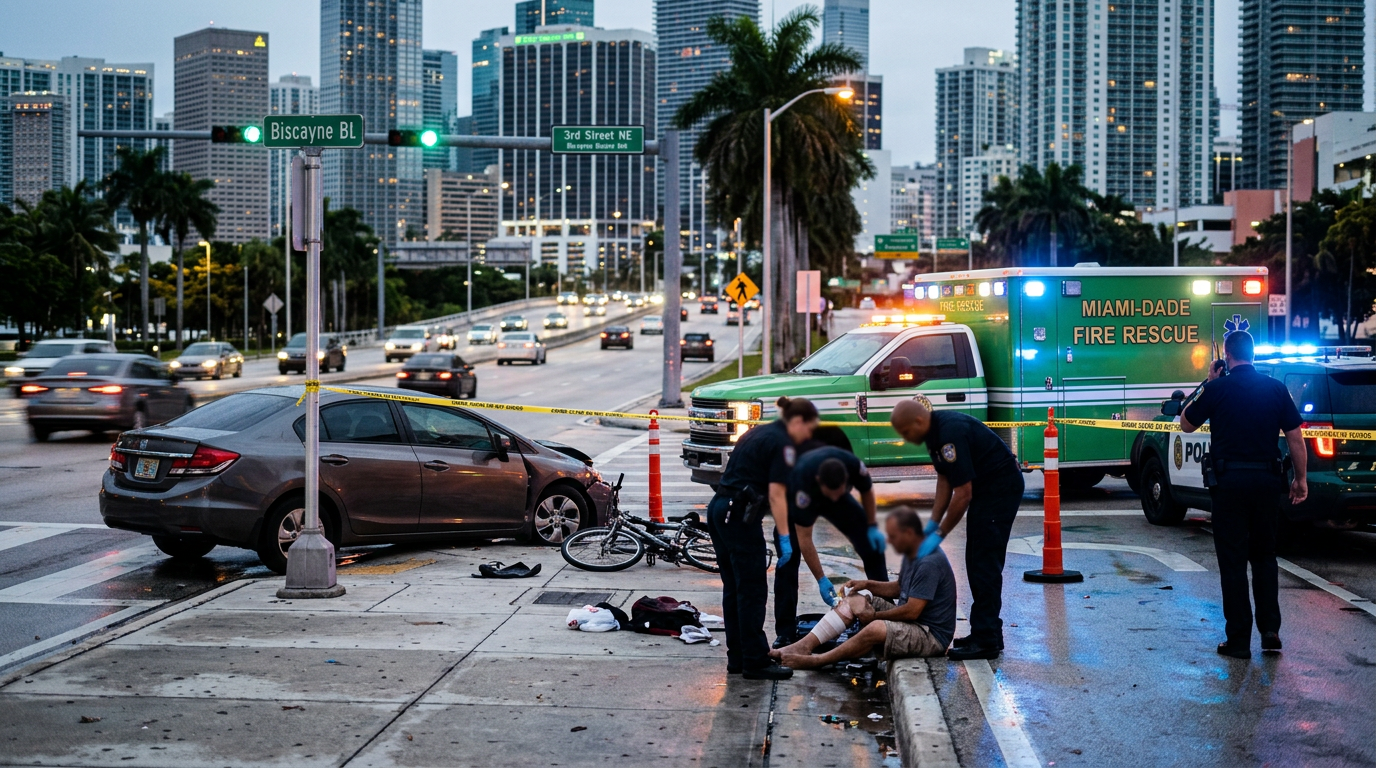 Choque por DUI en Downtown Miami resalta el derecho de los peatones a beneficios de PIP tras accidente en el Causeway