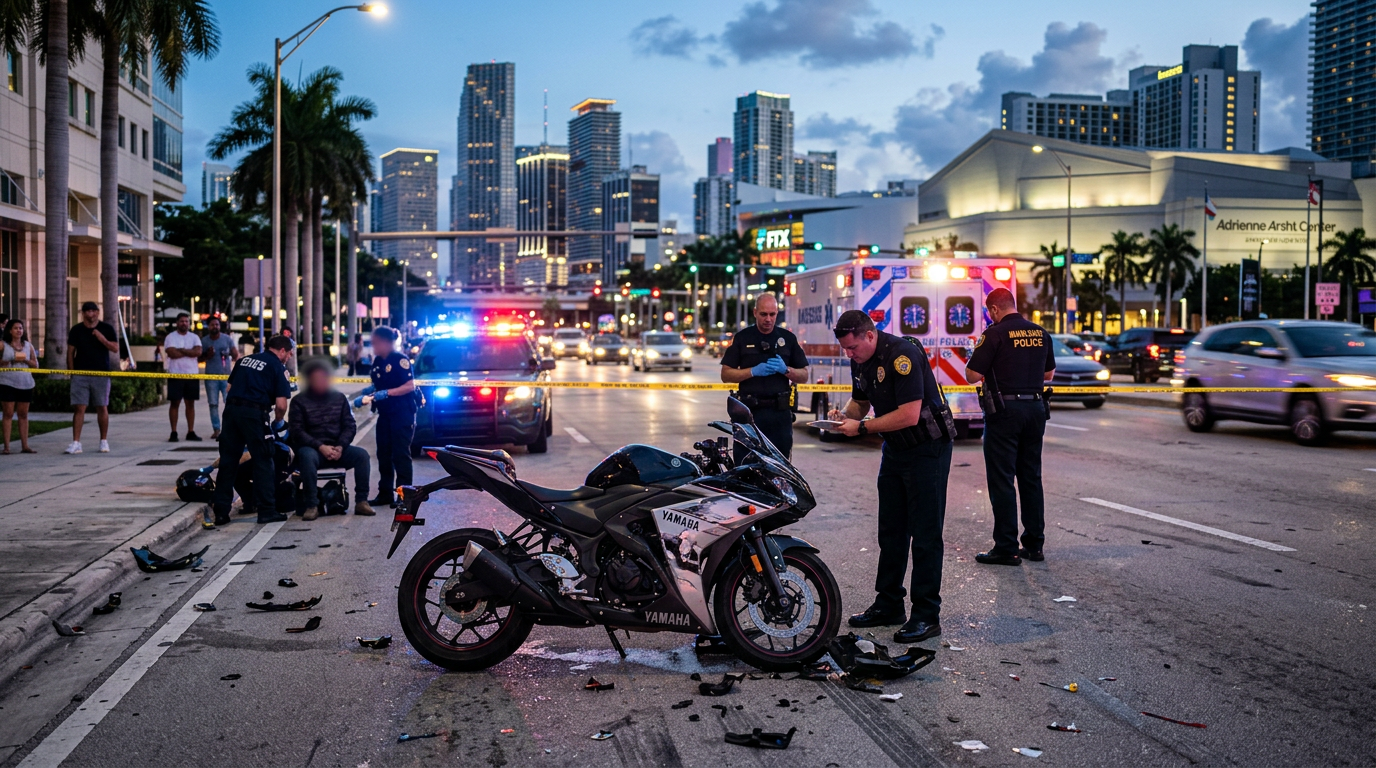 Choque de motocicleta en el Downtown de Miami pone bajo la lupa las complicadas coberturas de seguro para choferes de app