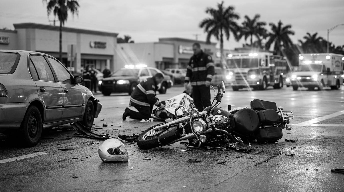 Motociclista de Homestead queda gravemente herido en choque en Coral Gables; surge disputa legal sobre el uso del casco
