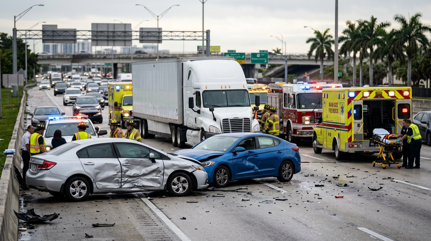 Homestead Residents Hospitalized After Commercial Truck Merge Collision on Palmetto Expressway