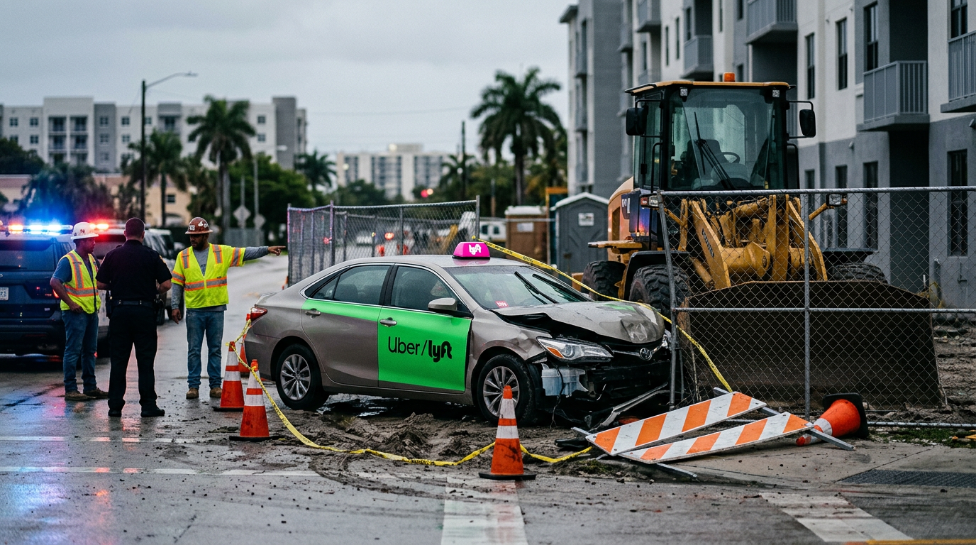 Choque en zona de construcción de North Miami complica los reclamos de seguros de Uber y Lyft