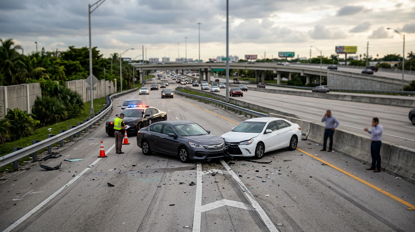 North Miami Palmetto Expressway Merge Crash Highlights Complex Motorist Coverage Stacking Rights