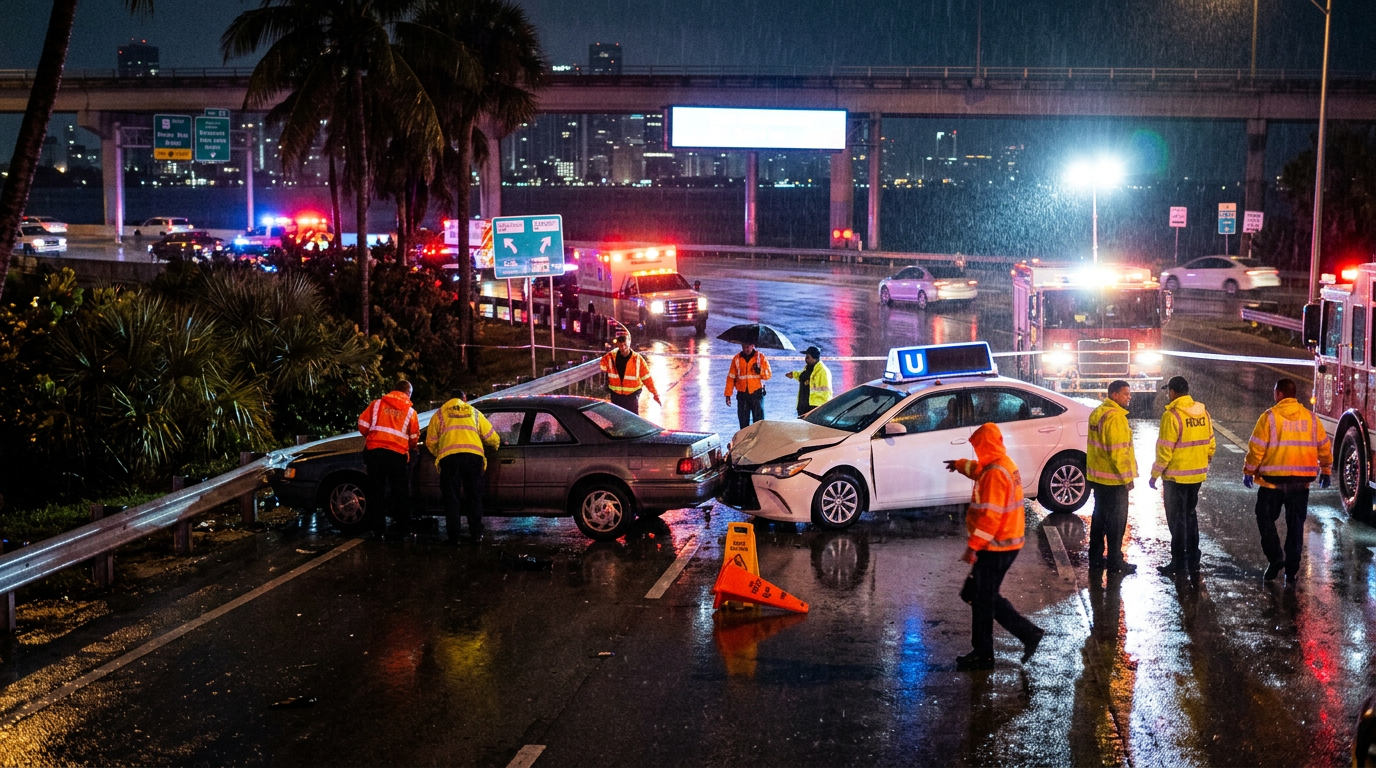 Rainy Night Hydroplane Crash on US-1 Near Miami Beach Highlights Complex Rideshare Insurance Layers