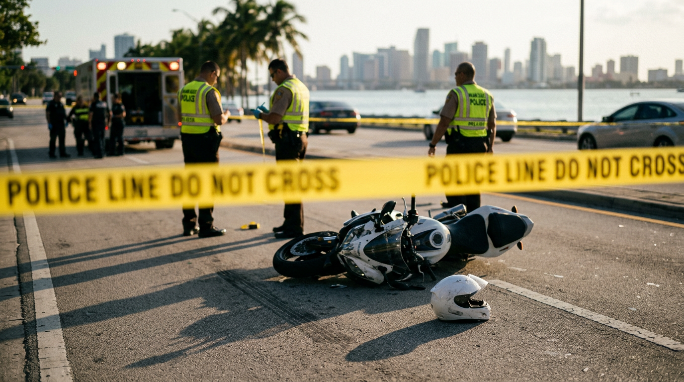 Grave choque con fuga en Biscayne Boulevard reabre el debate sobre las leyes de casco y las indemnizaciones en Florida