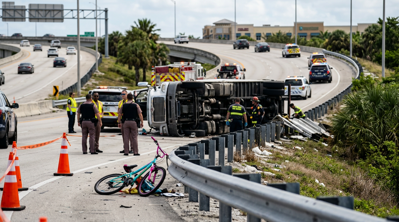 Fuerte volcadura de camión en el Turnpike de Doral deja a un ciclista herido y abre dudas legales sobre la cobertura PIP