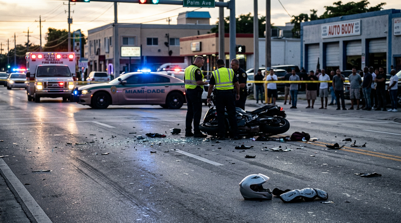 Grave choque con fuga en Biscayne Boulevard plantea dudas sobre el uso de casco en Hialeah