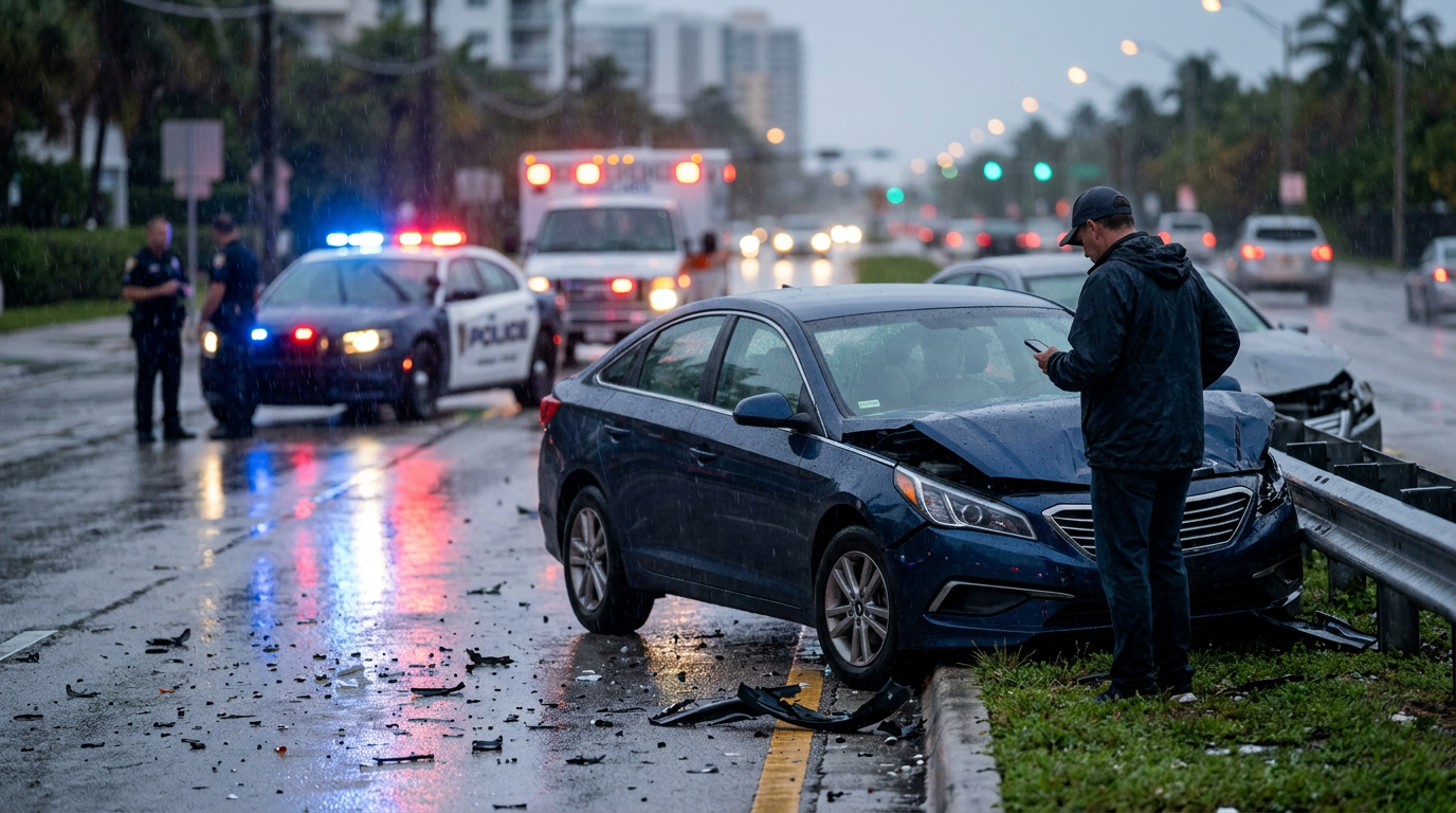 Choque aparatoso por 'hydroplaning' en la US-1 pone en evidencia la importancia del 'Stacking' de seguros en Miami Beach
