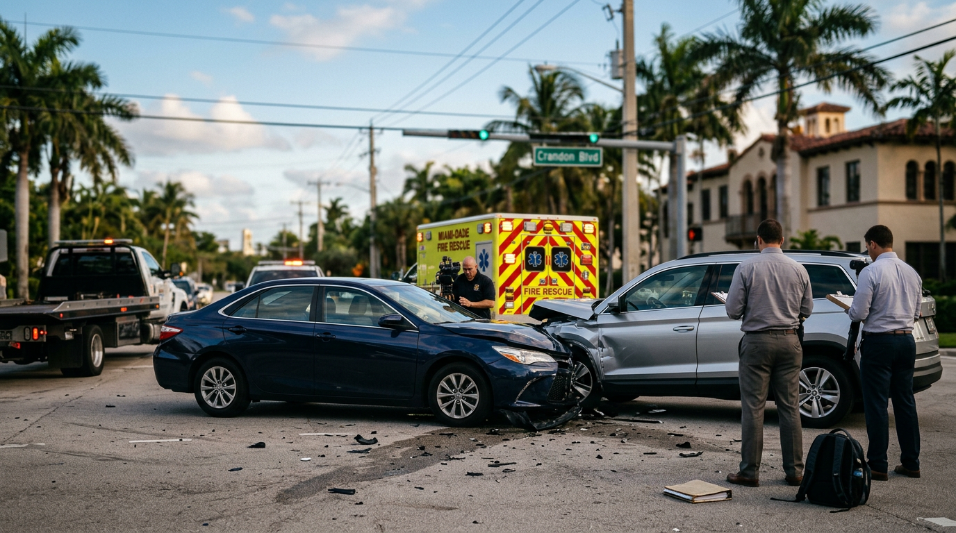 Grave choque en Coral Gables deja a residente de Key Biscayne buscando justicia legal tras accidente de giro a la izquierda