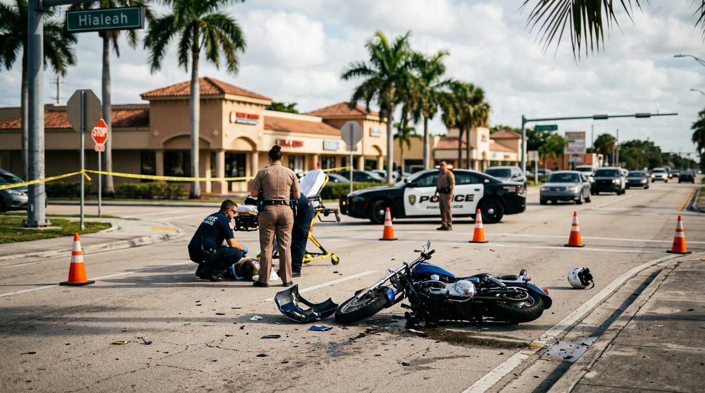 Serious Left-Turn Motorcycle Crash in Hialeah Raises Critical Questions Regarding Florida Helmet Laws and Damages