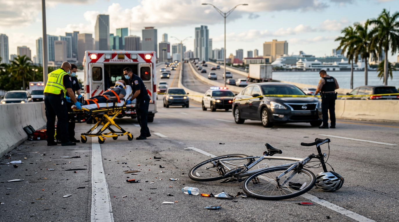 Grave choque en el MacArthur Causeway deja a un ciclista herido y a un conductor de Key Biscayne enfrentando cargos