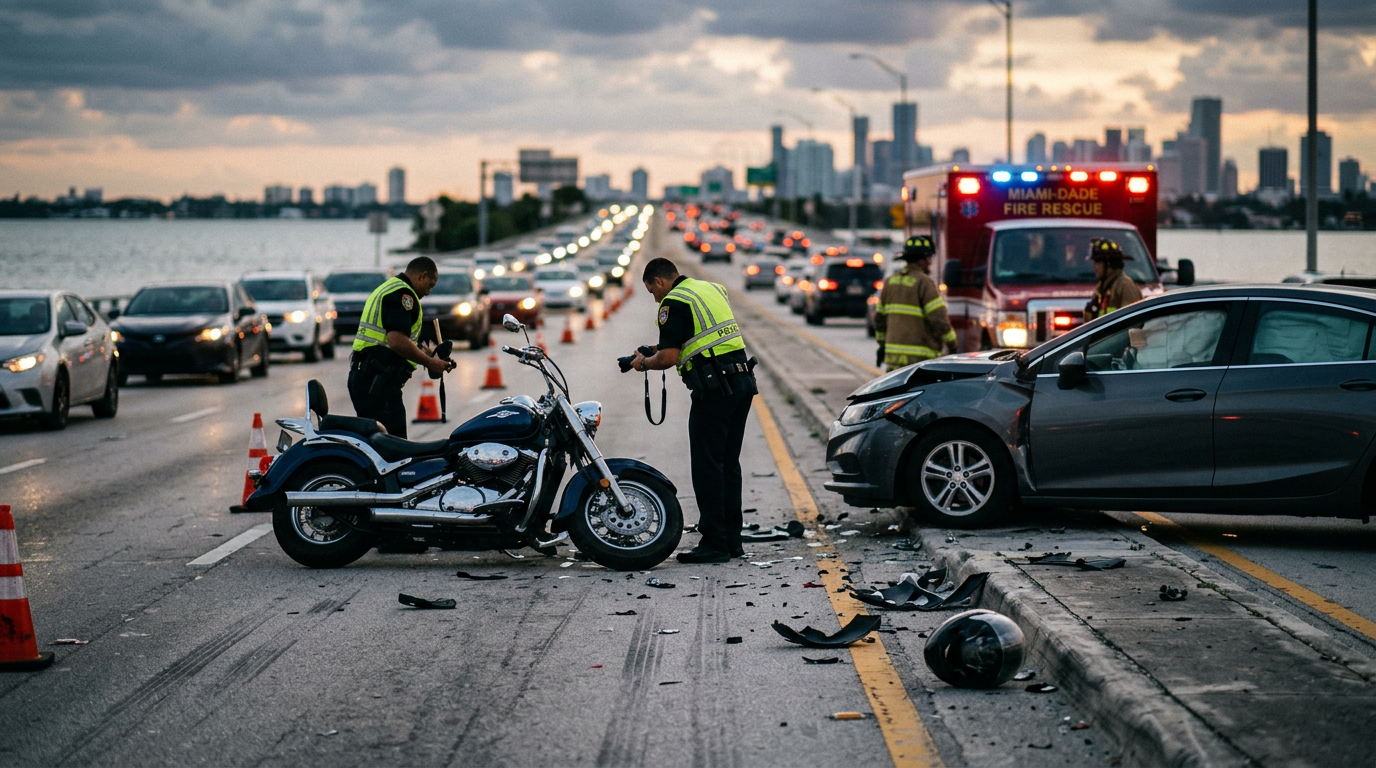 Choque grave en el MacArthur Causeway cerca de North Miami pone bajo la lupa las leyes de casco en Florida