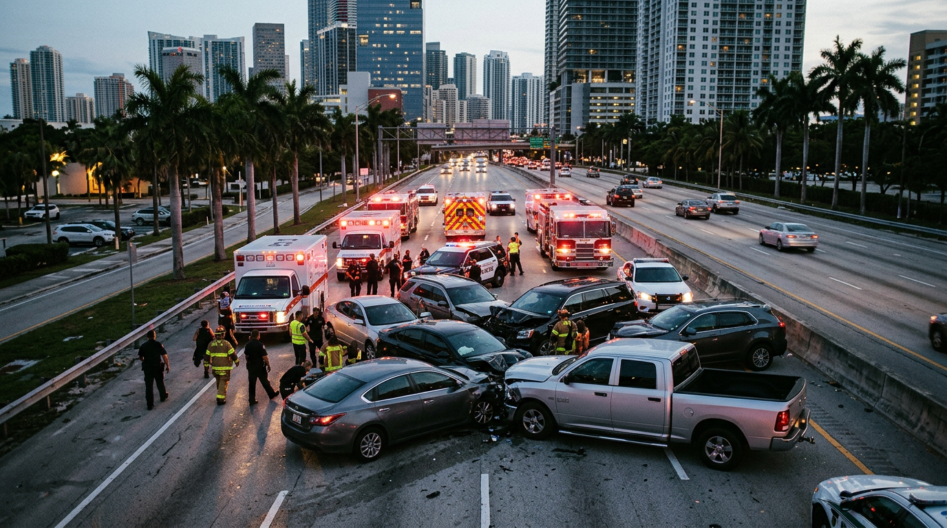 Fuerte choque múltiple en la I-95 cerca de Brickell pone sobre la mesa el tema de la responsabilidad civil de los bares en Miami