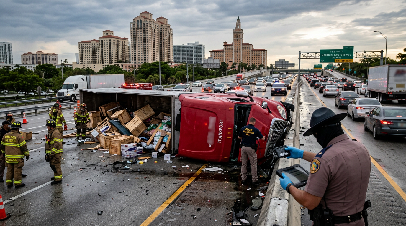 Grave volcadura de camión comercial en el Turnpike cerca de Coral Gables resalta la necesidad de preservar la evidencia electrónica